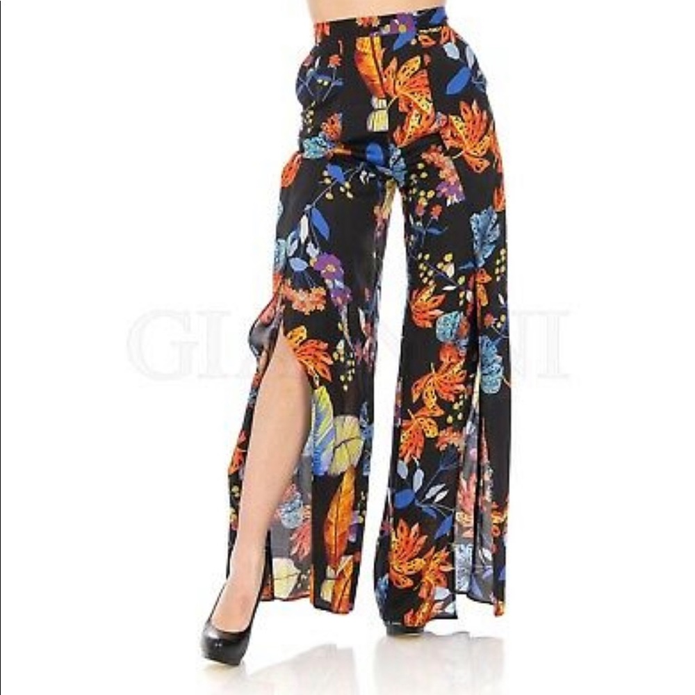 Pinko Black Floral Wide-Leg Trousers